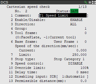 Cartesian speed check for T1 speed limit